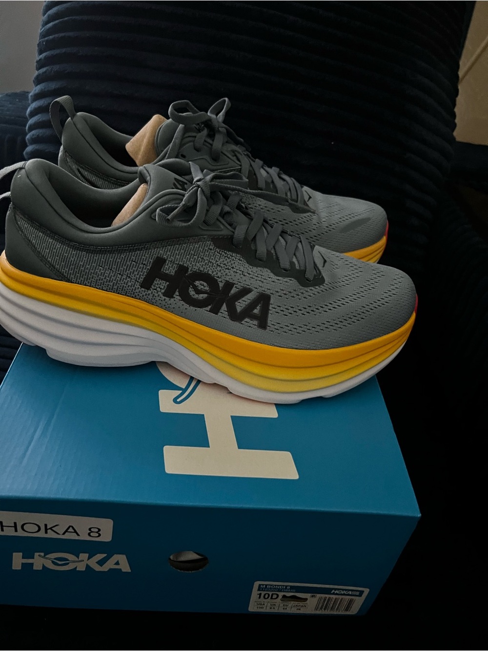 Hoka Grey Running Shoes with Yellow Midsole Accent